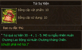 TLBB Tứ Hải - Sự kiên 30 tháng 04 và quốc tế lao động 01 tháng 05 ra mắt sự kiện săn Túi Sự Kiện ở map Đào Hoa Nguyên và Yến Vương Cổ Mộ (1 -> 5).